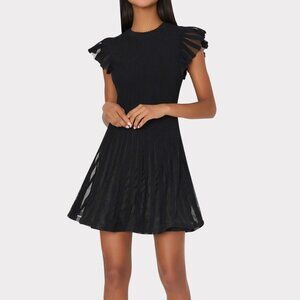 Milly Sheer Flutter Sleeve Knit Dress Black Small | NWOT | Retail $425